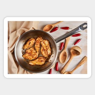 Chicken breast cooking in stainless steel pan Sticker